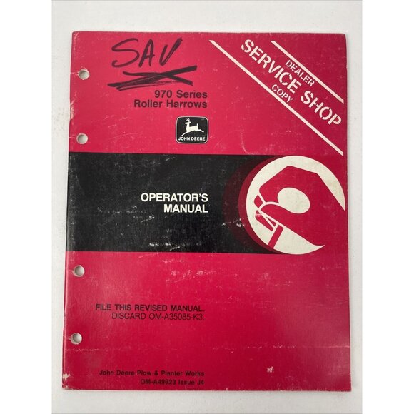 John Deere 970 Series Roller Harrows Operator's Manual OM A49623 Issue J4 dealer - Picture 1 of 13